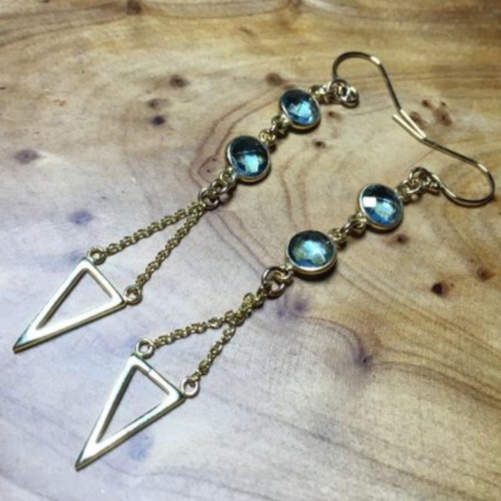 Gold Triangle Topaz Earrings